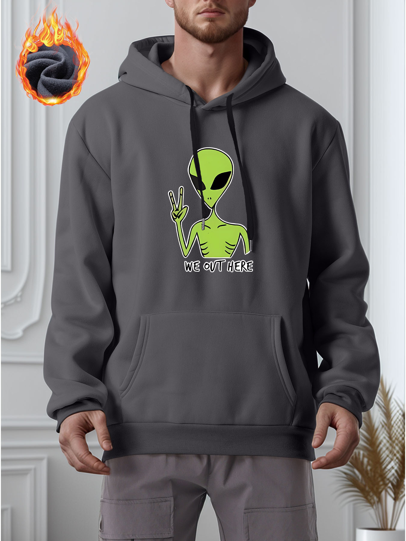 We are here waiting for aliens to come - trendy and fashionable new styles with heavyweight design and pattern printing for men's autumn and wint