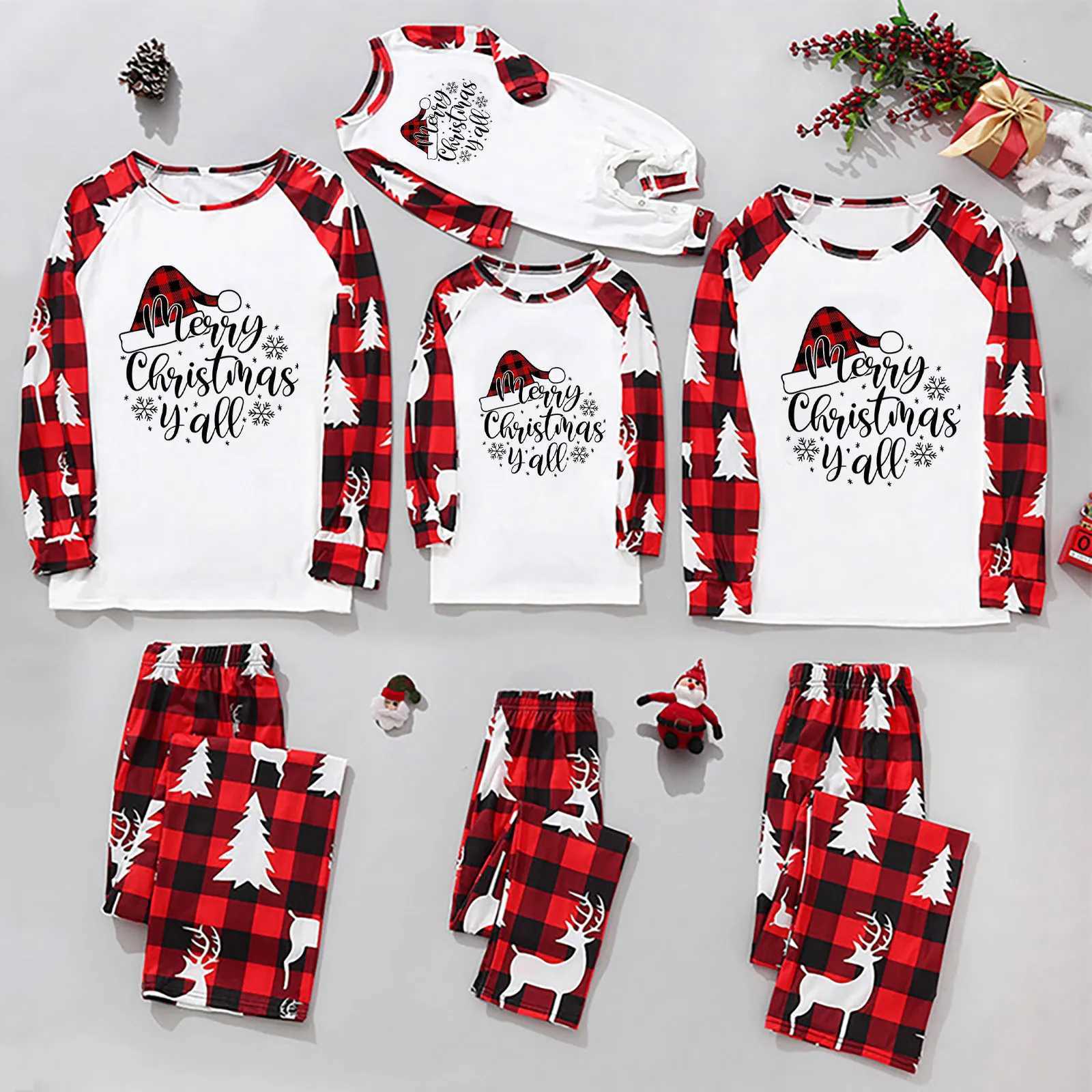 New Christmas Pajamas Family 2023 Christmas Printed Red and White Comfortable Family Matching Set Baby Clothing Family Set W241008