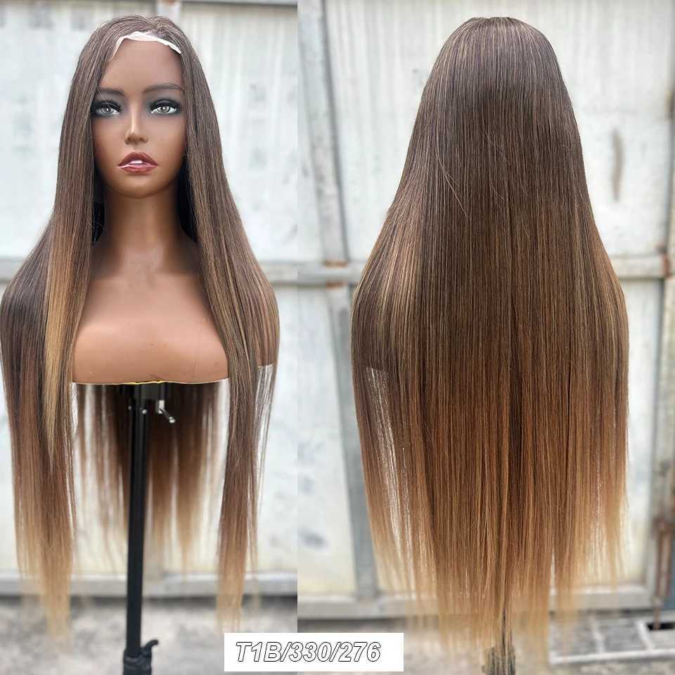 Synthetic Straight Lace Front Wigs For Women 36 Highlight Honey Brown Wig Ombre Blonde Lace Closure Wig Synthetic Cosplay WigXJ241008
