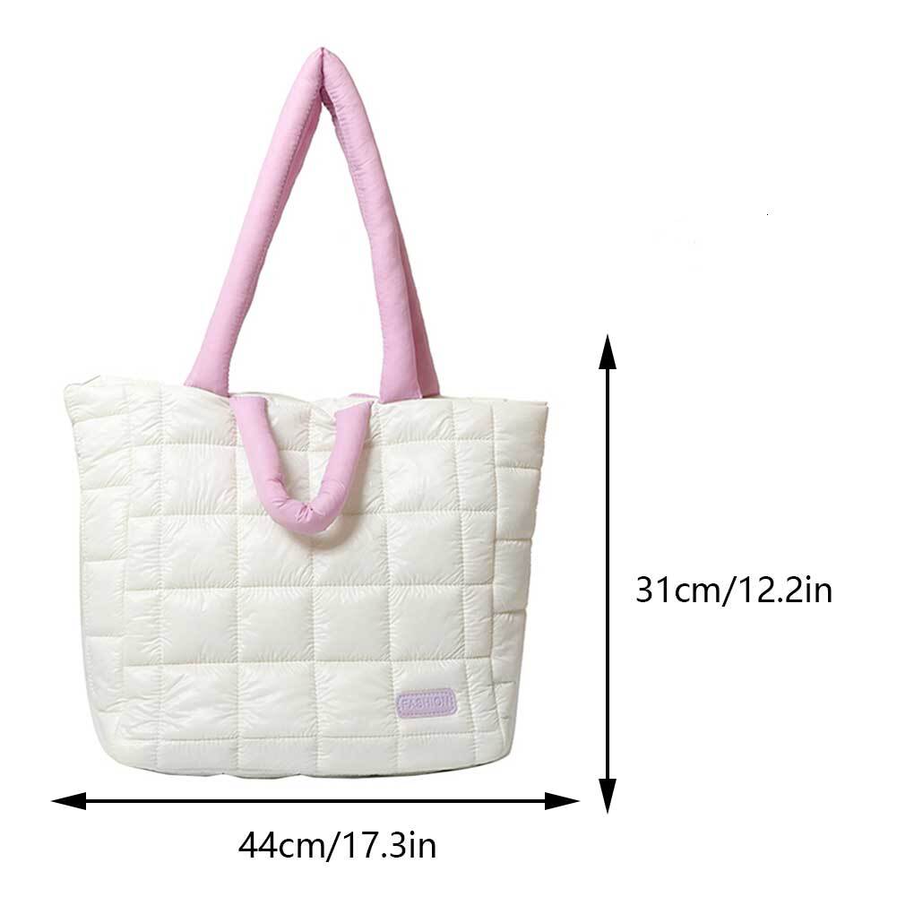 Winter Feather Down Padded Tote Handbags Quilted Branded Design Shoulder Large Capacity Women's Pillow Underarm Bags