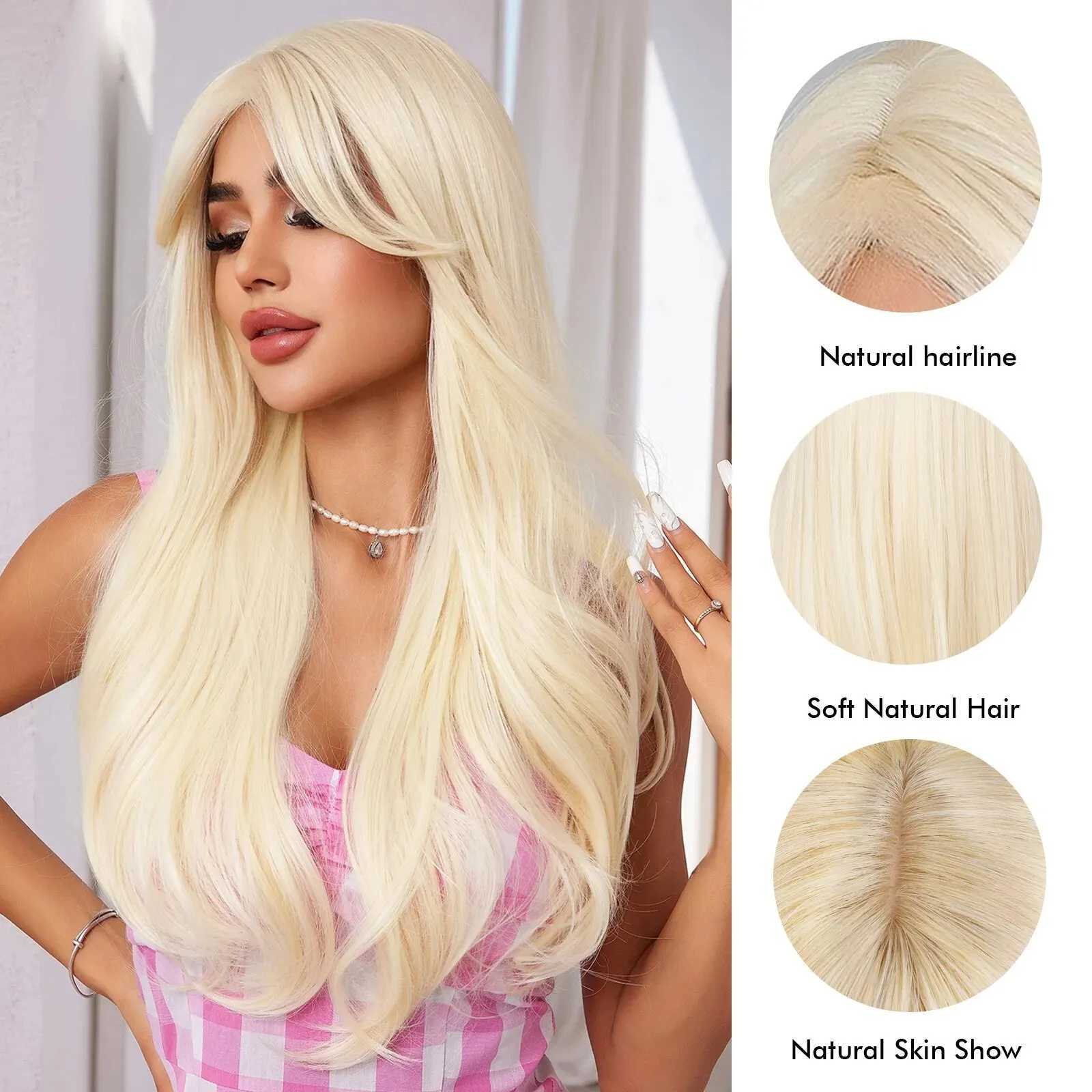 Medium Long Barbie Synthetic Wavy Wigs Blonde Hair Wig with Side Bangs for Ladies and Girls Daily Princess Use Cosplay PartyXJ241008