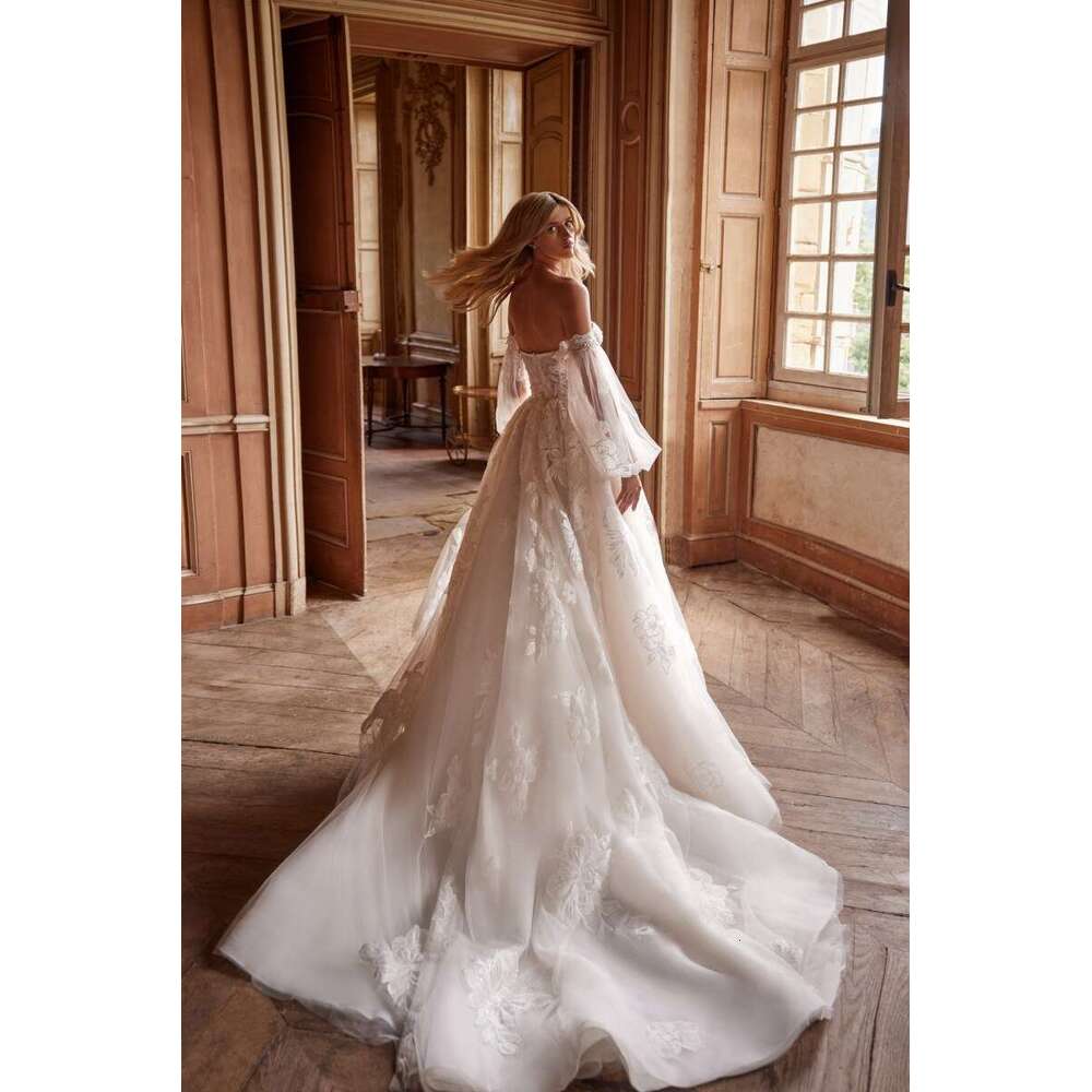 A New E Dresses Sweetheart Detachable Long Sleeves Wedding Gown Boning Appliques Lace Bride Gowns Vestidos De Novia ppliques s