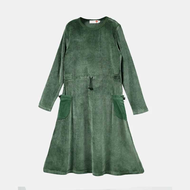 Velour set polar wool pockets family clothing tops and jumpsuits full body drape elegant green button contraction W241008
