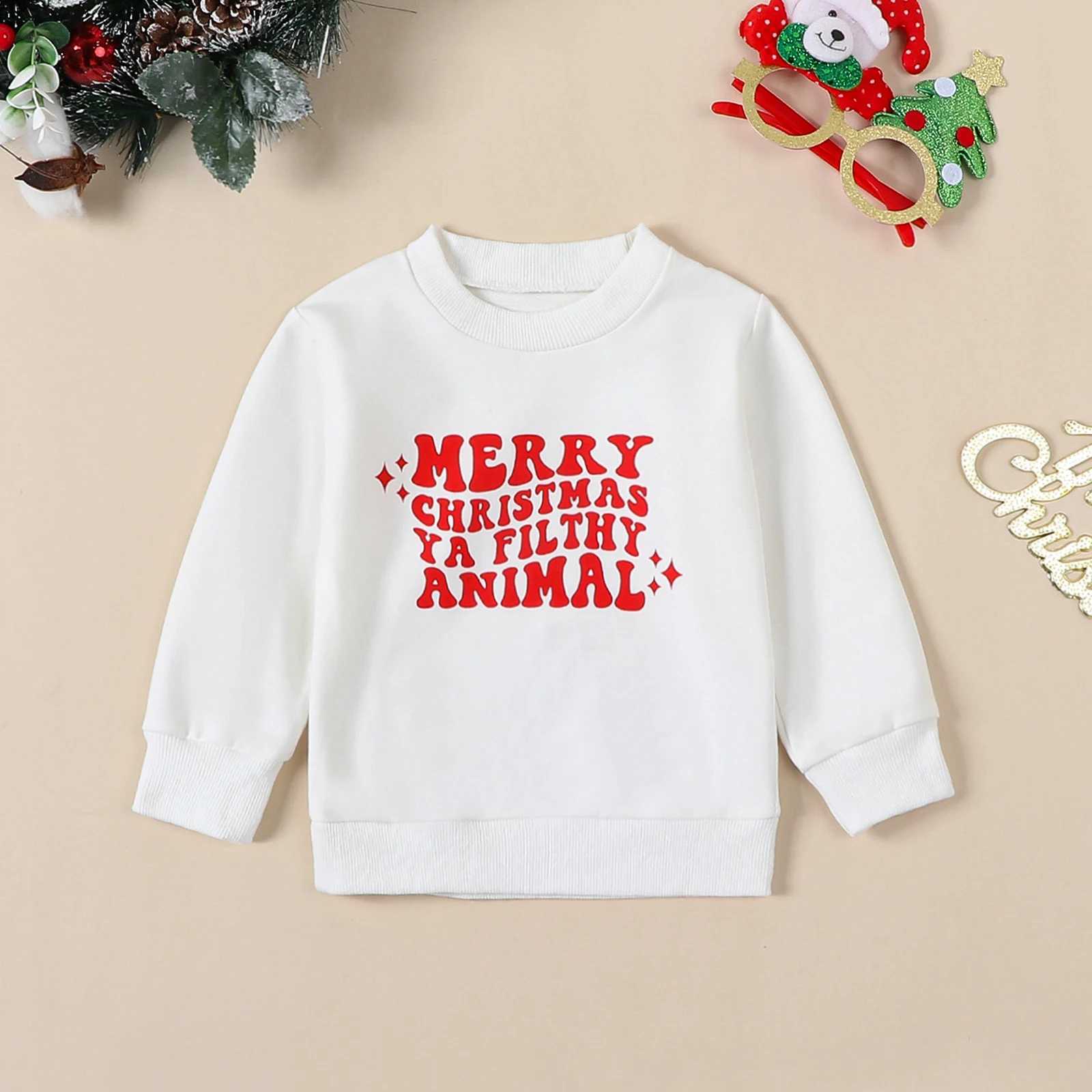 Citgeett Autumn Christmas Children Baby Boys and Girls Family Match Sportswear Adult T-shirt Letter Printing Pull off Top Christmas Clothing W241008