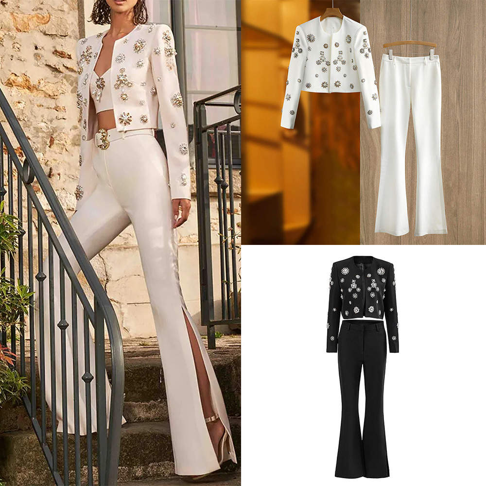 Crystal Beading Women Blazer Suits Red Carpet Prom Evening Guest Formal Wear Custom Made 2 Pieces Short Jacket