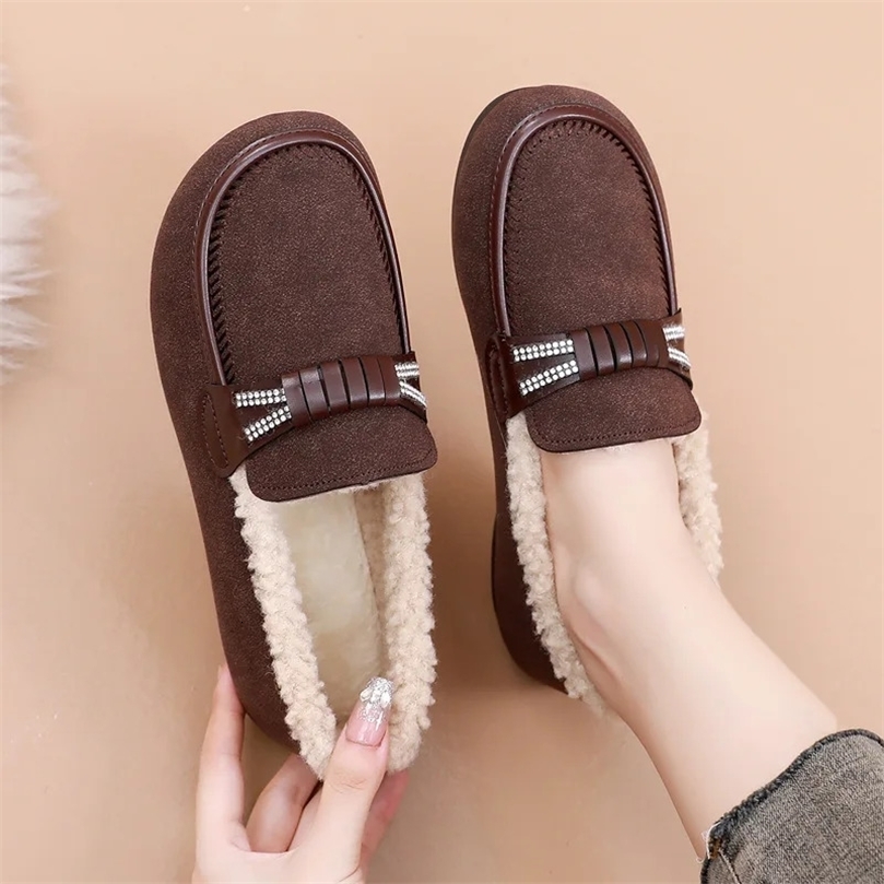 Womens Winter Casual Shoes Moccasins Soft and Smooth Shoes 2024 Fashionable Comfortable Warm Plush and Smooth Womens Cotton Shoes 241008