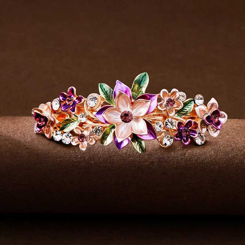 Korean version crystal flower spring clip painting latex board hair top clip temperature fashion hair clip jewelry W241007