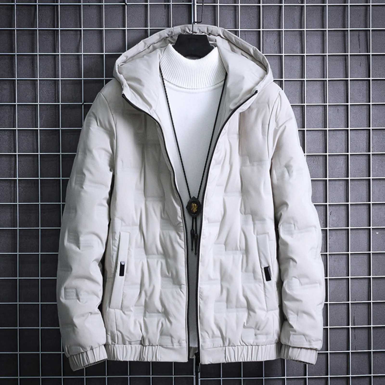 Thick Warm Padded Coat Male Hooded Warm Outwear Soild Padded Jacket Long-Sleeve Winter Thermal Coats For Mens XJ241008