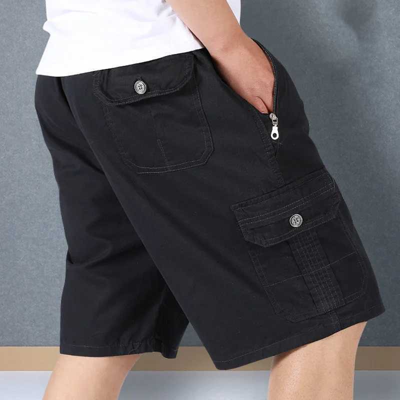 Summer New Loose Zipper Pocket Solid Casual Shorts All match Plus Size Elastic Waist Fashion Trend Sweatpants Korean Mens WearW240713