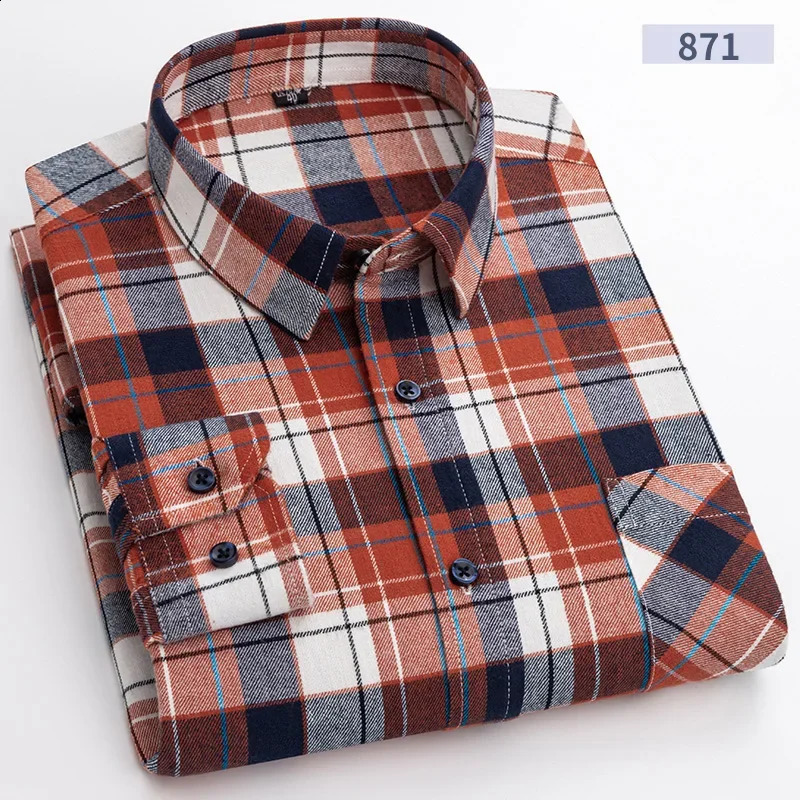 flannel plain weave mens shirt spring cotton easy to care for iron free long sleeved casual clothing business smart dress top 241007