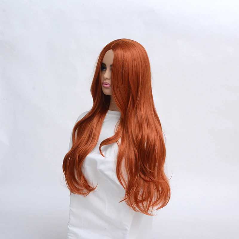 WHIMSICAL W Long Body Wave Hairstyle Orange Wigs For Women Middle Part Heat Resistant Hair Synthetic Wig Fiber Average SizeXJ241008