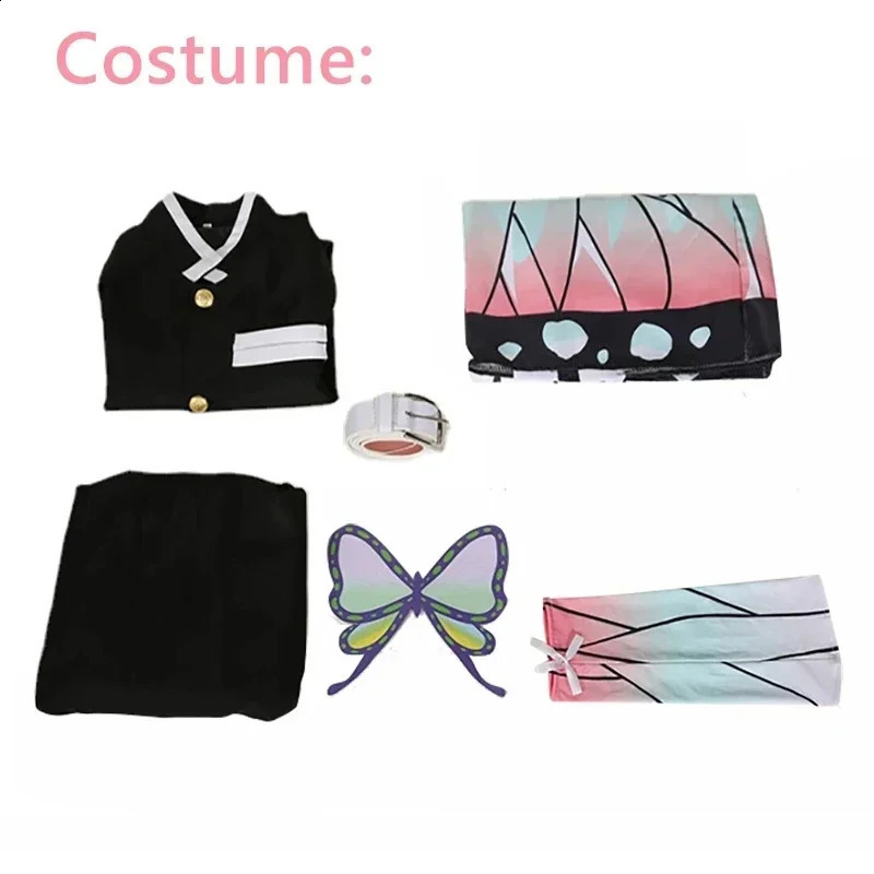 Anime Demon Slayer Kimetsu Geen Yaiba Kochou Shinobu Cosplay Kostuum Pruik Set Kimono Uniform Halloween Anime Kostuums Voor Kid 240929
