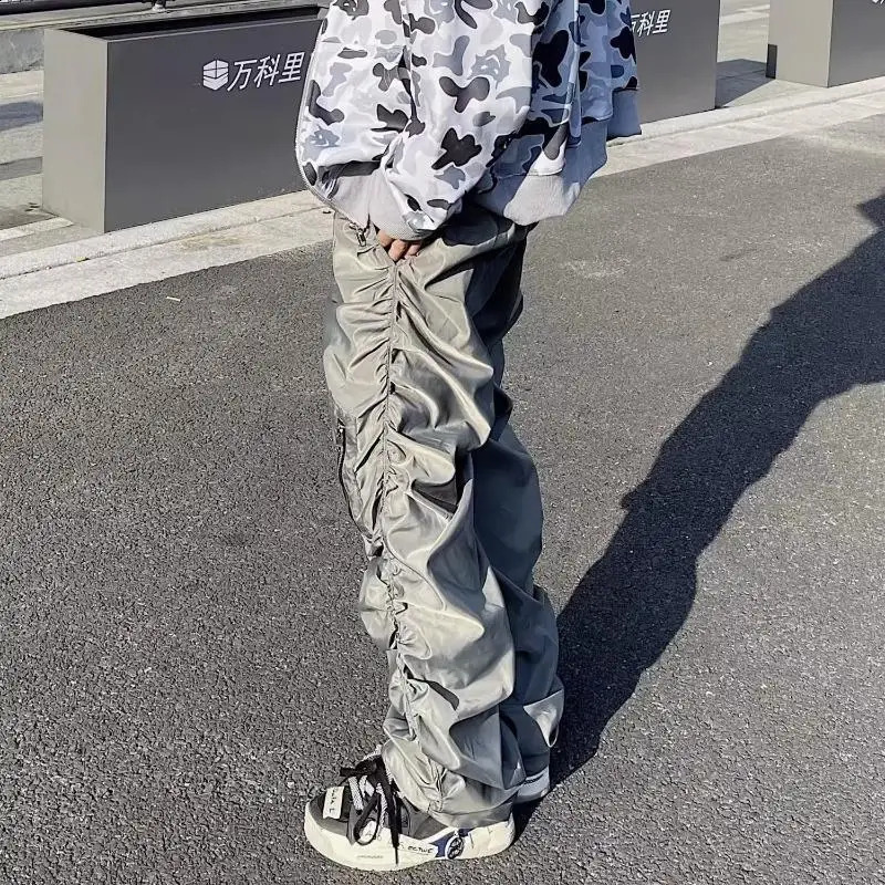 Men Multi Pocket Elastic Waist Harem Cargo Pants Nylon Streetwear Loose Work Wear Baggy Pants Man Vintage Sweatpants 241008