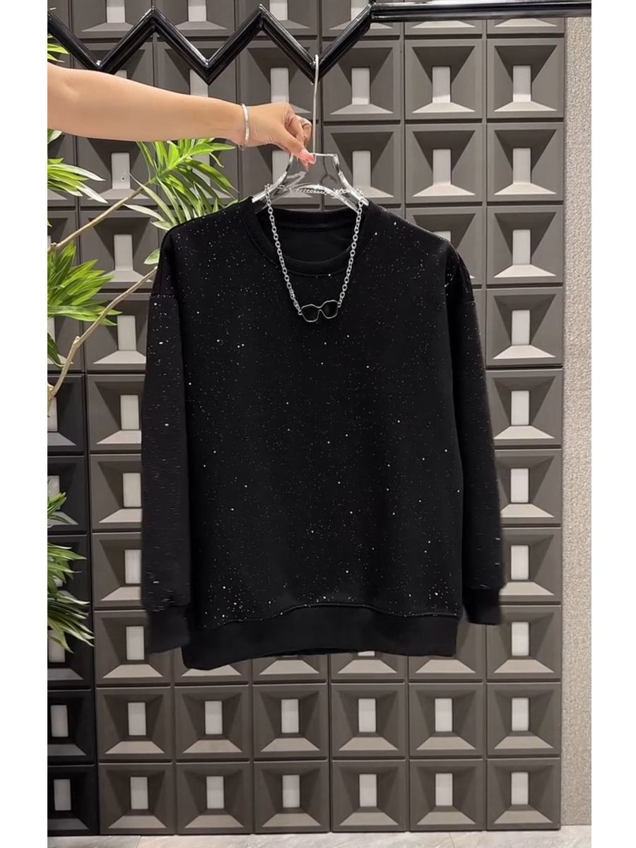 2024 autumn and winter new men's fashion versatile simple starry sky light luxury round neck hoodie trendy T