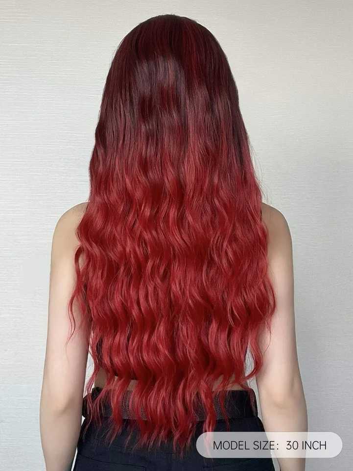 HENRY MARGU Red Loose Wave Wigs Ombre Long Middle Part Wig Heat Resistant Synthetic Hair for Daily Use Soft Smooth Fake HairXJ241008