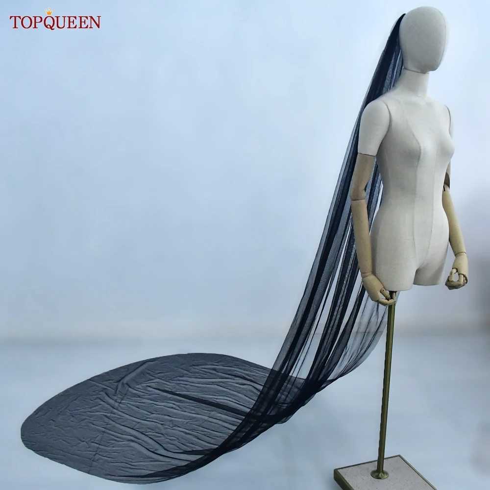 TOPQUEEN V30 Charming Black Plain Veil 3M Church Wedding Hair Accessories 1-Layer Multi Size Customized Bridal Veil W241007