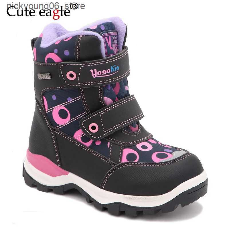 Boots Cute eagle Winter Girls Boots Warm Wool School Outdoor Cute Baby Zipper Boots Plush Rubber Winter Snow Boots Girls EU Size 27-32 L240910