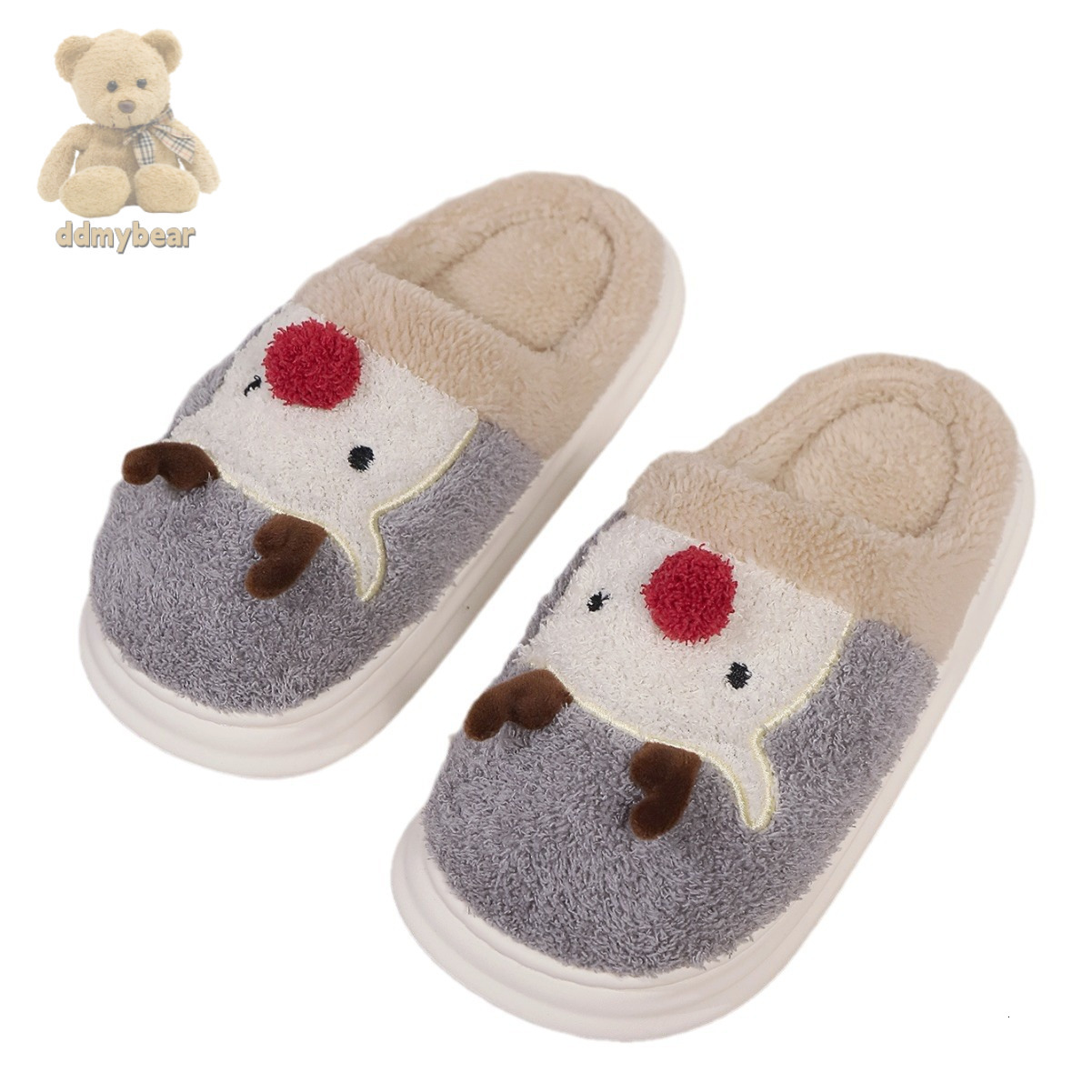 Ddmybear Elk Cotton Cute Cartoon Indoor And Outdoor Wear Warm, Non Slip, Comfortable Casual Couple Slippers Chinese Brand Shoes F1008-15.5