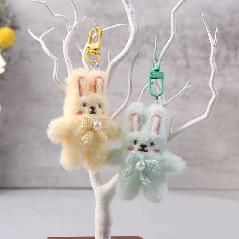 Bowknot Rabbit Plush Pendant Cartoon Bunny Keychain Soft Stuffed Doll Car Key Ring Backpack Bag DecorX241008