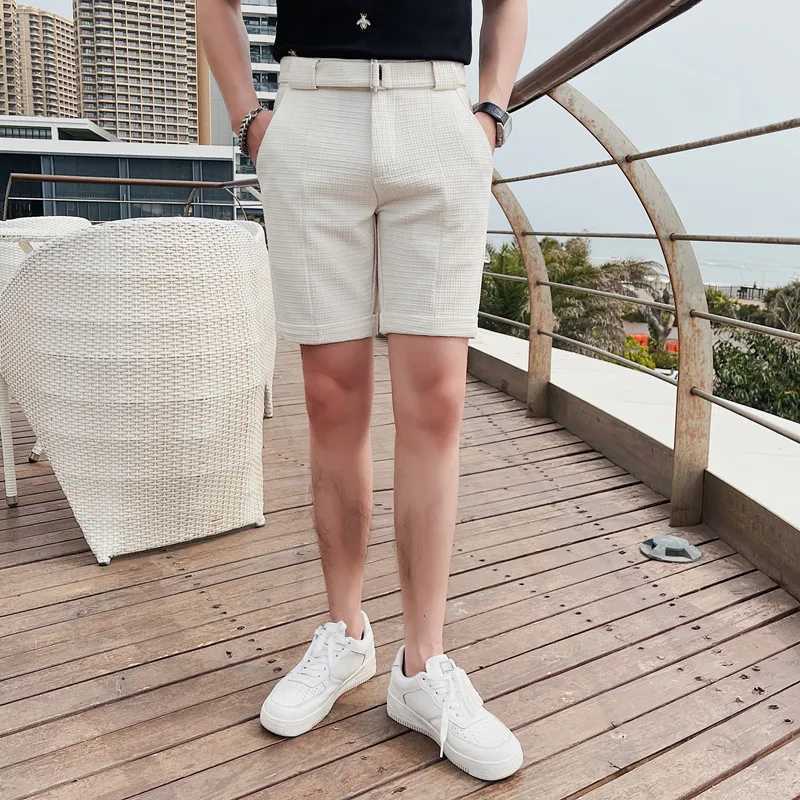 Plaid Summer Slim Fit Fashion Solid Shorts Mens Clothing Simple Match Casual Business Set Short Sleeve Mens S-3XLW240713