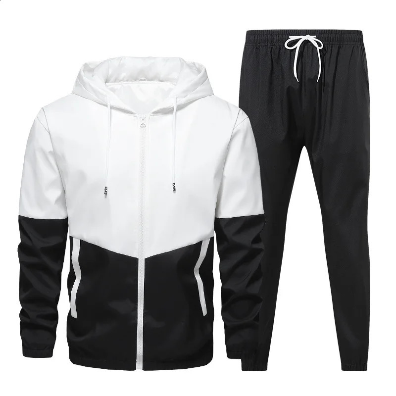 Men Casual Sets Mens Hooded Tracksuit Sportswear JacketsPants 2 Piece Hip Hop Waterproof Sports Suit y241008