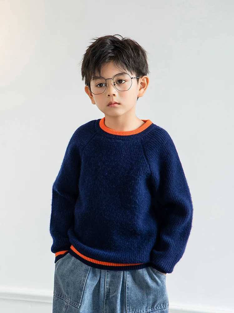 Children 100% Wool Color Match Crewneck Fisherman Rib Pullover Boys Girls Kid Heavy Sweater Teenager Tops Jumper WinterXJ241008