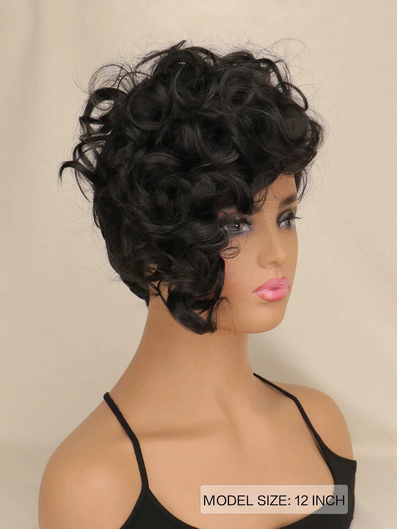 SuQ Short Curly Wig For Women Womens Short Hair Black African Synthetic Pixie Cut Cosplay Dance Party Curly WigsXJ241008