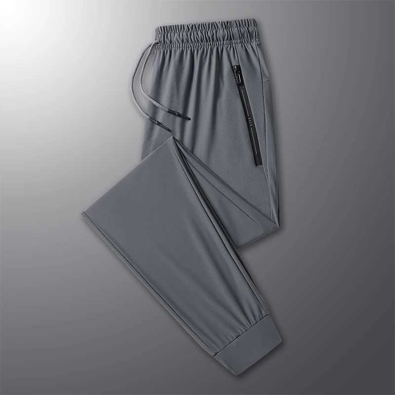 Summer Thin Ice Silk Quick Drying Pants For Mens Casual Versatile Elastic Loose Outdoor Sports Running Fitness Breathable PantsX241008