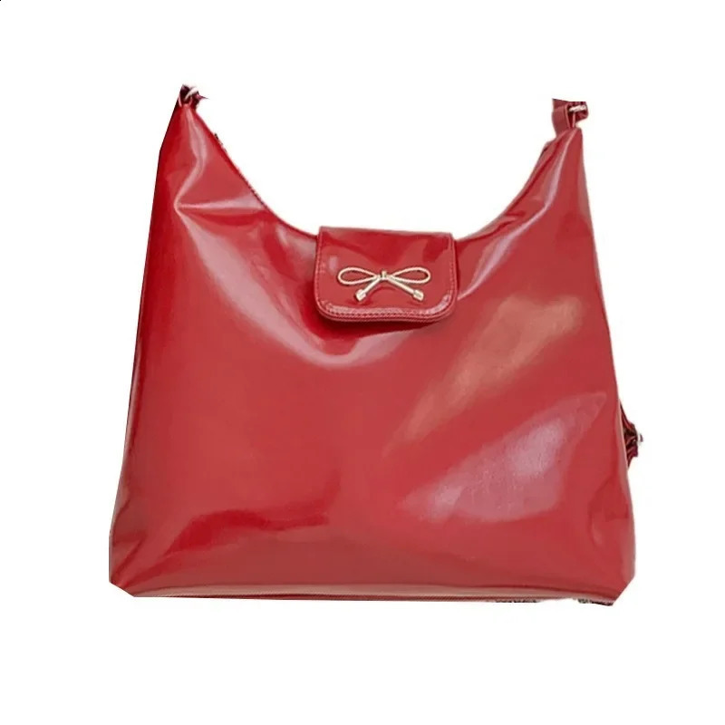 Fashionable bow wine red single shoulder cross body bag trendy fluent base armpit coin wallet solid version womens handbag 241008