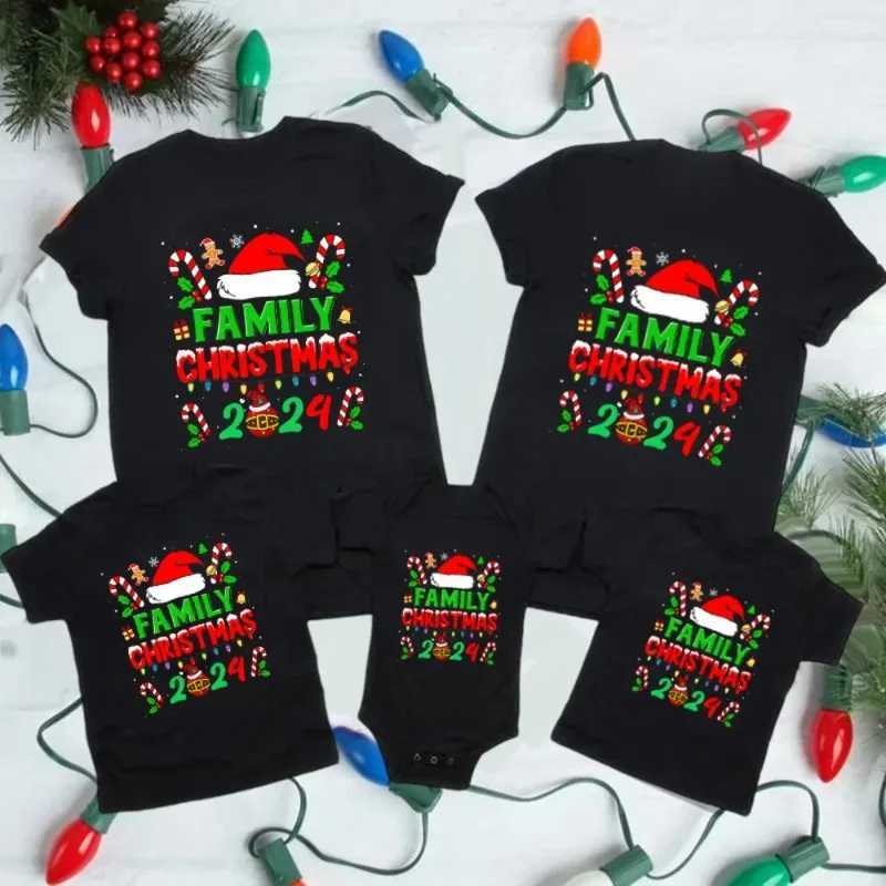 Christmas holiday leisure family set Christmas hat and family 2024 printing family matching clothing Christmas party short sleeved clothing W241008
