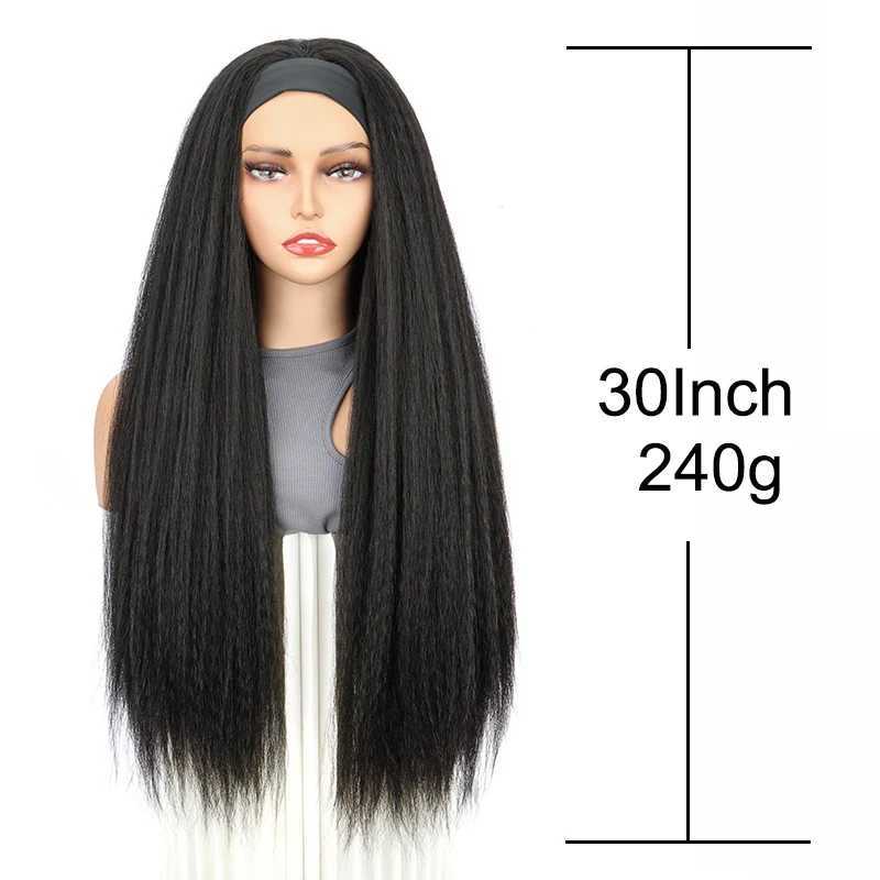 Synthetic 30Inch Afro Kinky Headband Wigs Long Straight Yaki Hair Heat Resistant wigs for Black WomenXJ241008