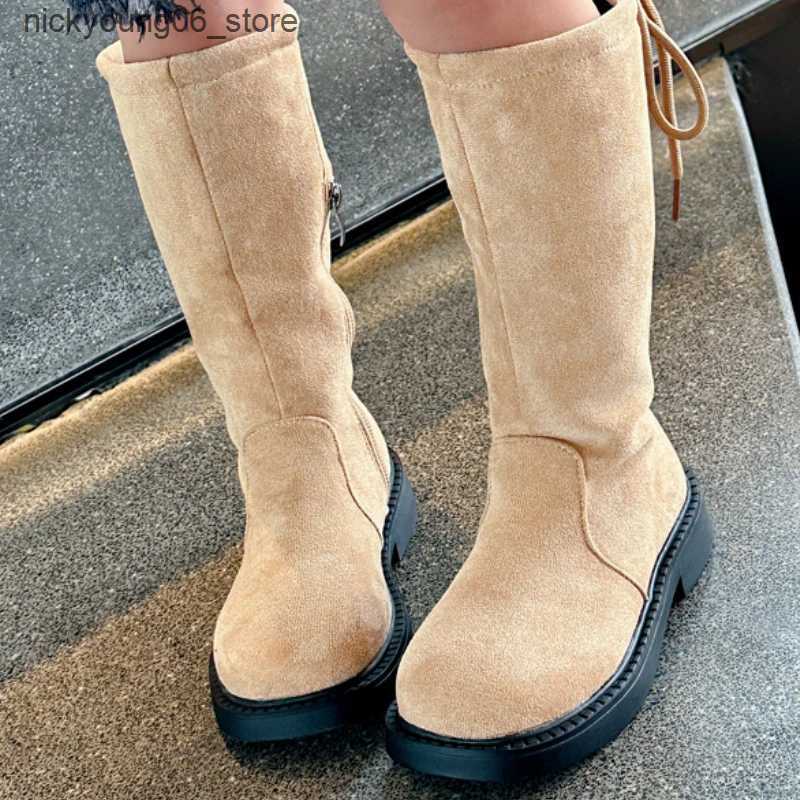 Boots New Childrens Autumn Boots Causal Girls Long High Boots Elegant Sweet Kids Fashion Princess Catwalk Boots Versatile Non-slip L240910