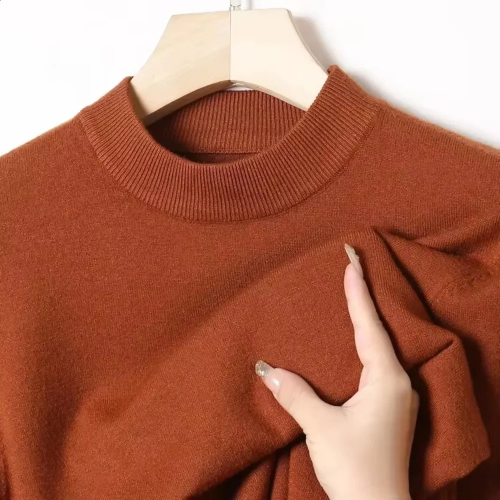 Mens Sweater Solid Color Warm Comfortable Long Sleeved Woollen Pullover Mock Neck Clothing 240930