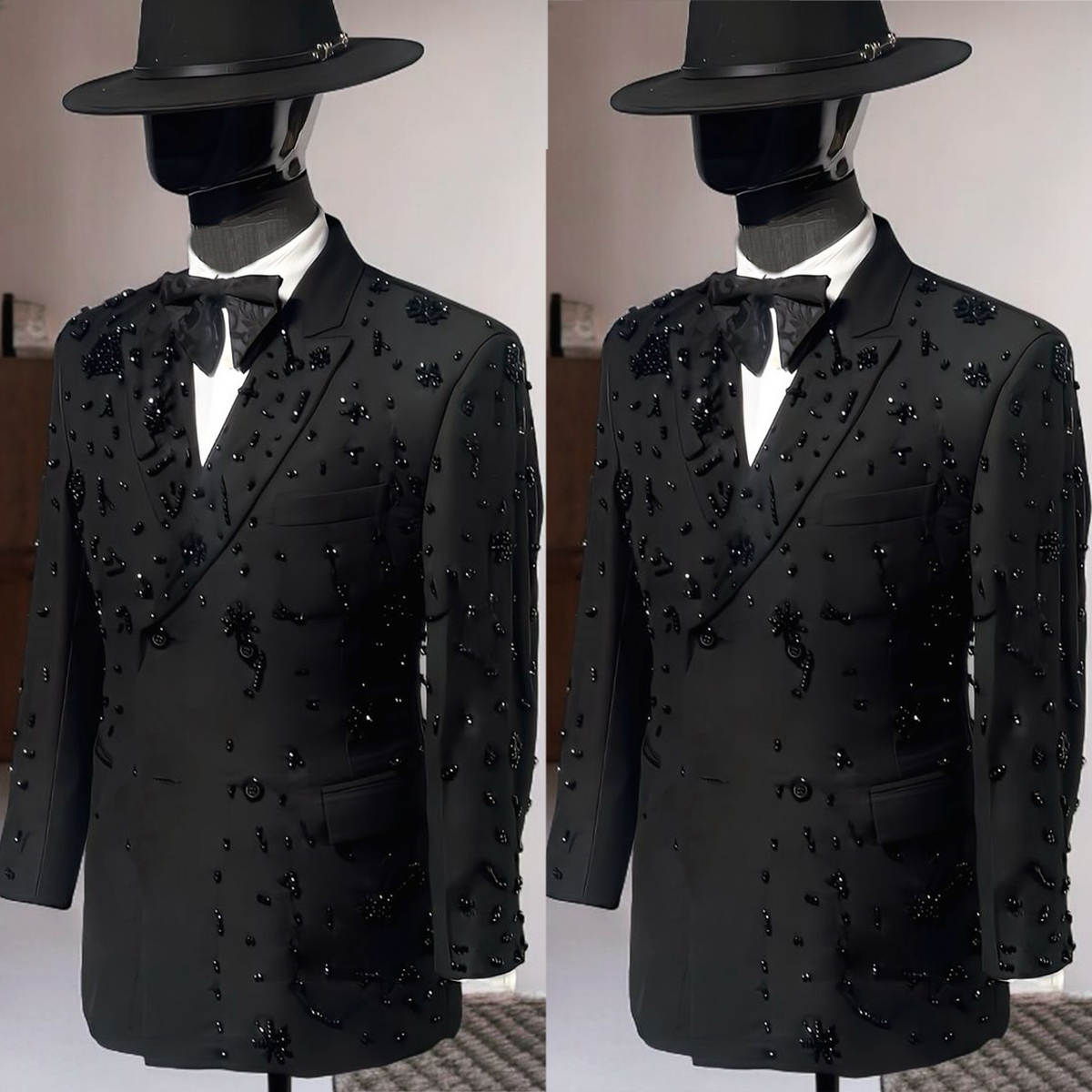 Vintage Wedding Suits Peaked Lapel Jacket Crystal Beaded Men's Tuxedo Tailored Double Breasted Dinner Prom Groom Blazer Custom Made Only One Coat