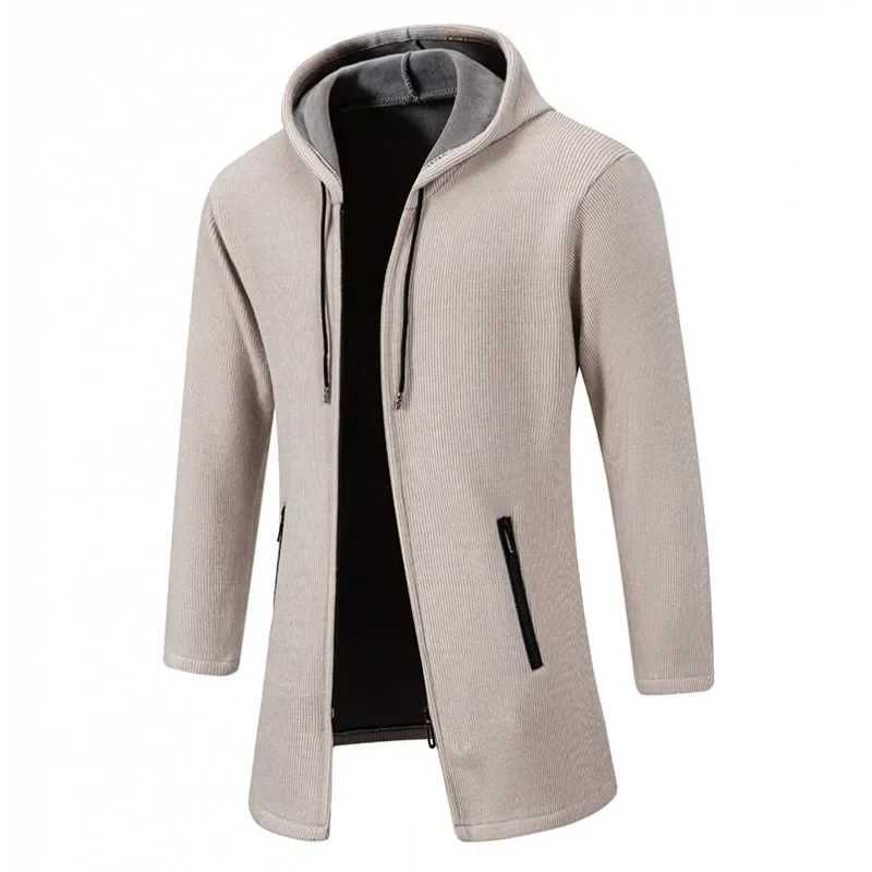 Autumn and winter mens hooded jacket brand new solid color warm and thick casual windproof jacket fashionable mens cardigan W241007