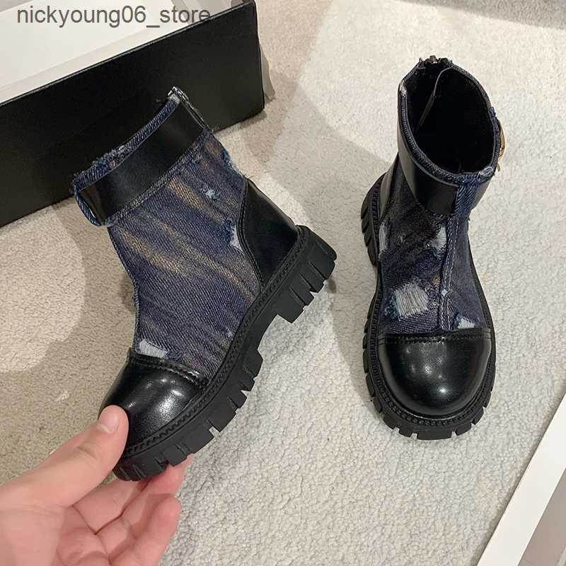 Boots New Childrens Autumn Boots Thick Bottom Patchwork Girls Ankle Boots Fashion Chic Kids Causal Catwalk Boots Versatile Non-slip L240910