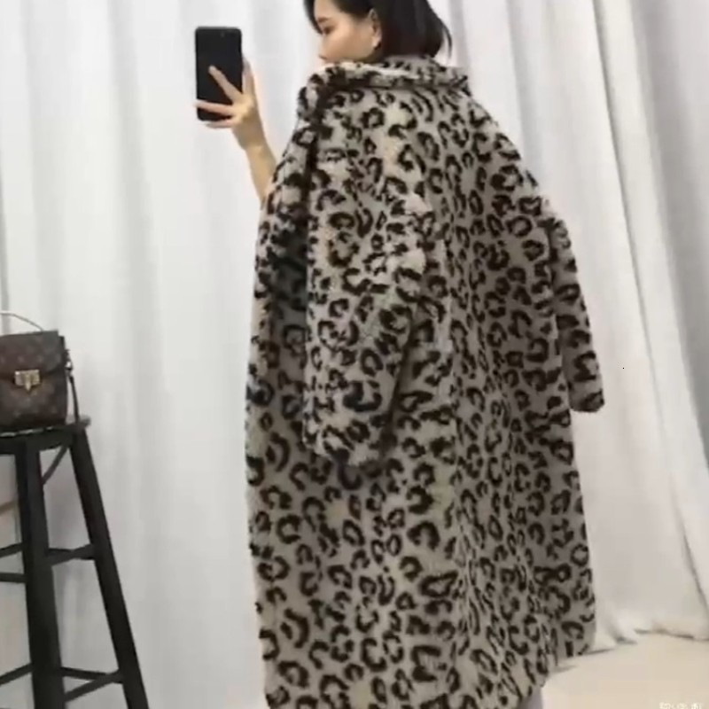 Long Plush Leopard Coat Women Winter Faux Fur Teddy Female Lapel Fluffy Jacket Ladies Fashion Outerwear 2023 New 3Xl