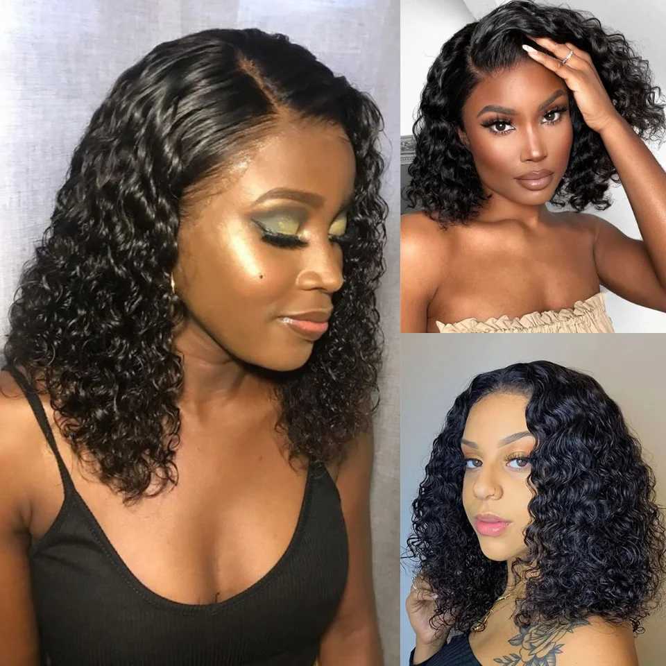 Deep Curly Short Bob Wig Heat-Resistant Glueless Synthetic Wig Deep Wave 13*3 Lace Front Wig Pre Plucked Natural HairlineXJ241008