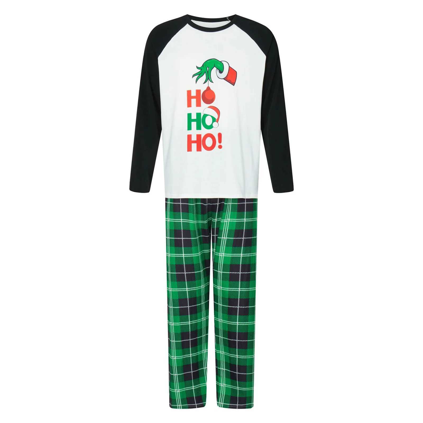 Christmas Family Pajama Set Cartoon Printed Long Sleeve T-shirt Green Plain Pants Christmas Set Soft Casual Clothing W241008