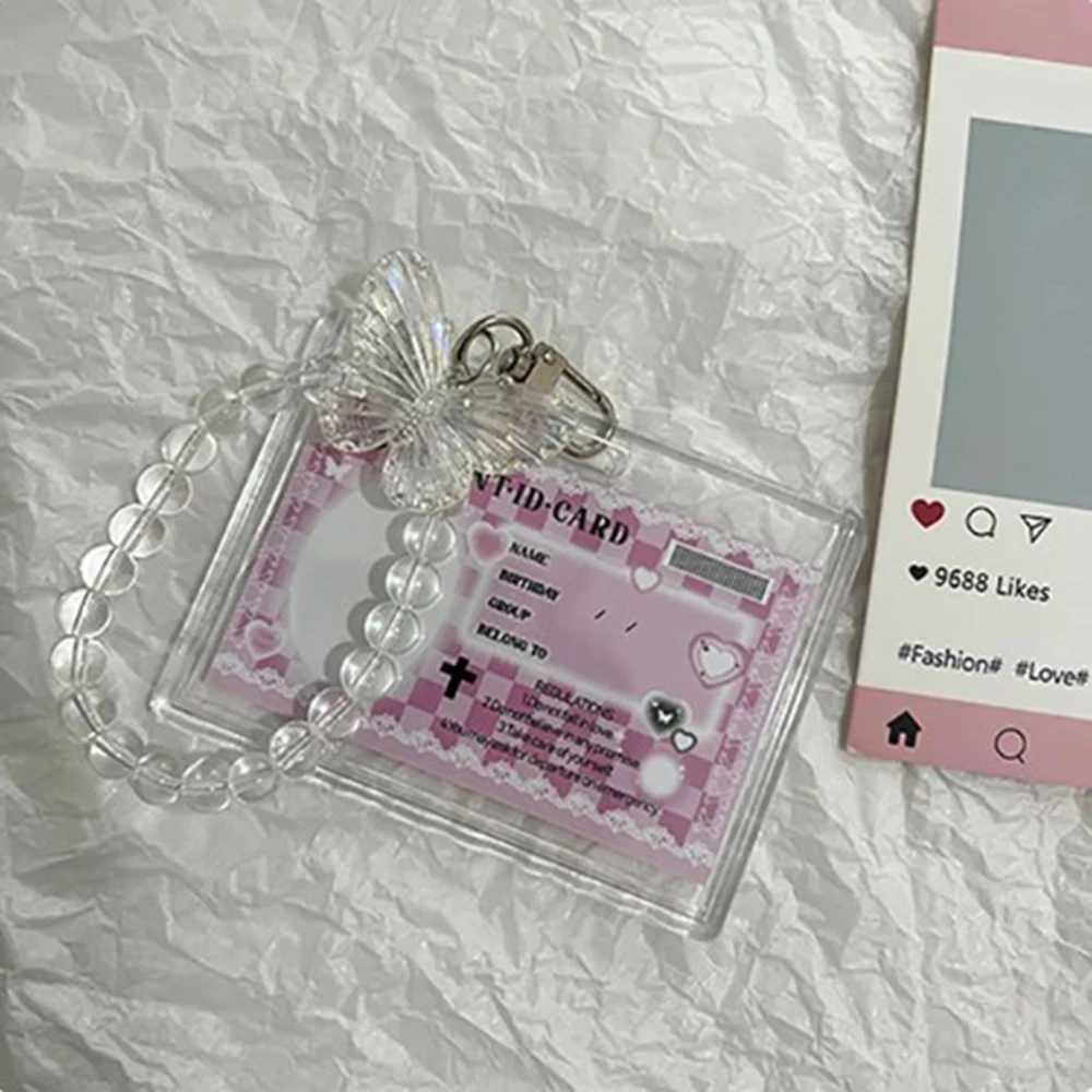 Clear Crystal Butterfly Keychain Acrylic Access Credit ID Bank 3 Inch Photo Card Holder Bag Pendant Fashion Protective CaseX241008