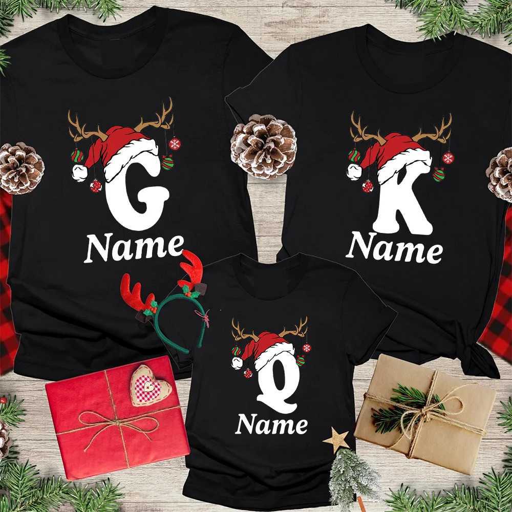 Personalized Christmas Family Matching Shirt Initial Name T-shirt Father Mother Sister Brother Shirt Top Baby Tight jumpsuit W241008