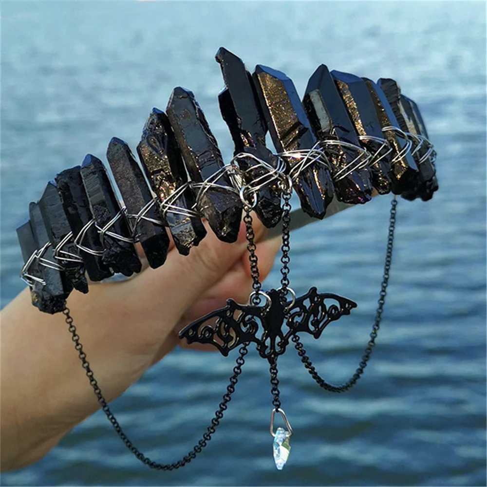 Handmade Gothic Black Crystal Bat Moon Headband Womens Crown Witchcraft Headpiece Ball Hair Accessories Noble Creative Jewelry Gifts W241007
