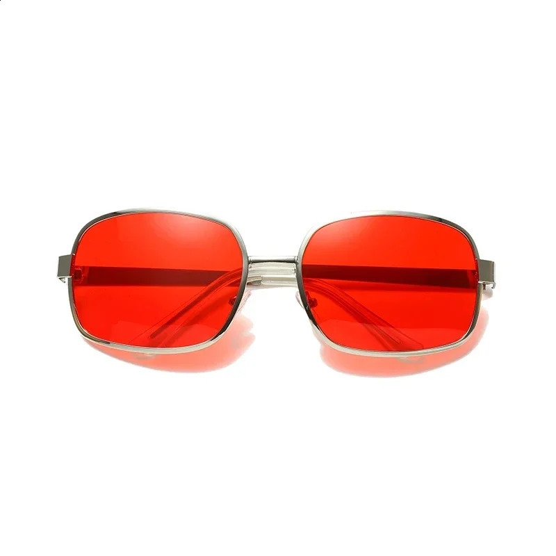 Red Fashion Square Circle Sunglasses for Men and Women Alloy Frame Glasses for Beach Tourism 241007