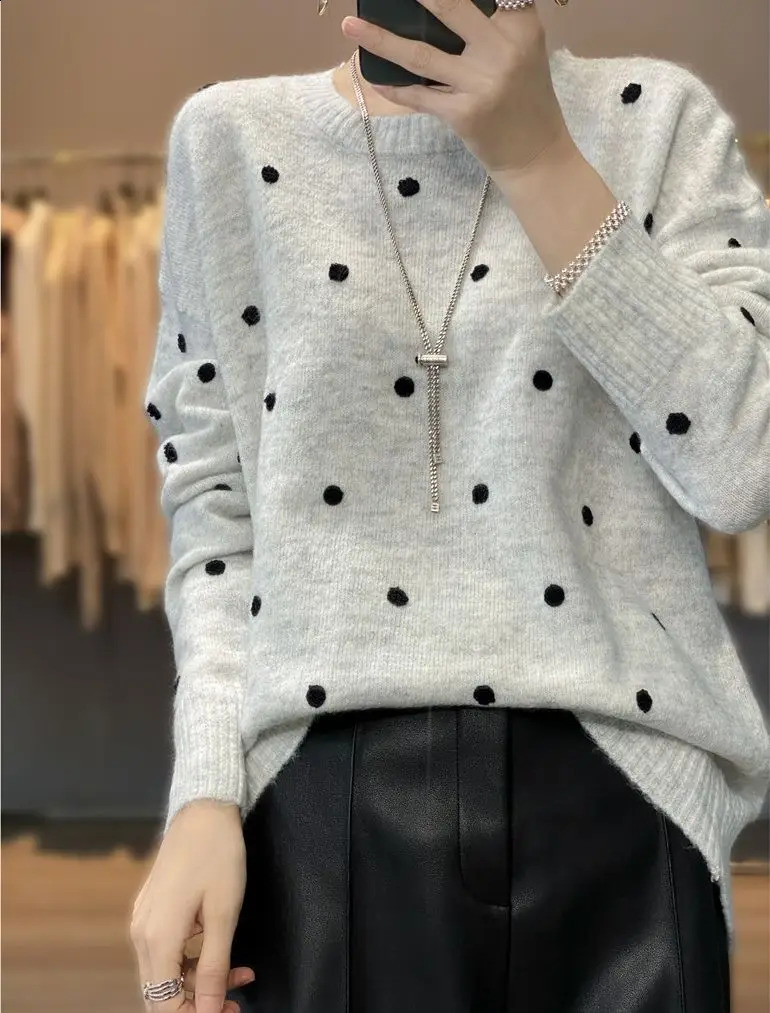 AutumnWinter Womens Christmas Cashmere Open Collar ONeck Loose Soft Hand Embroidered Sweater 241007