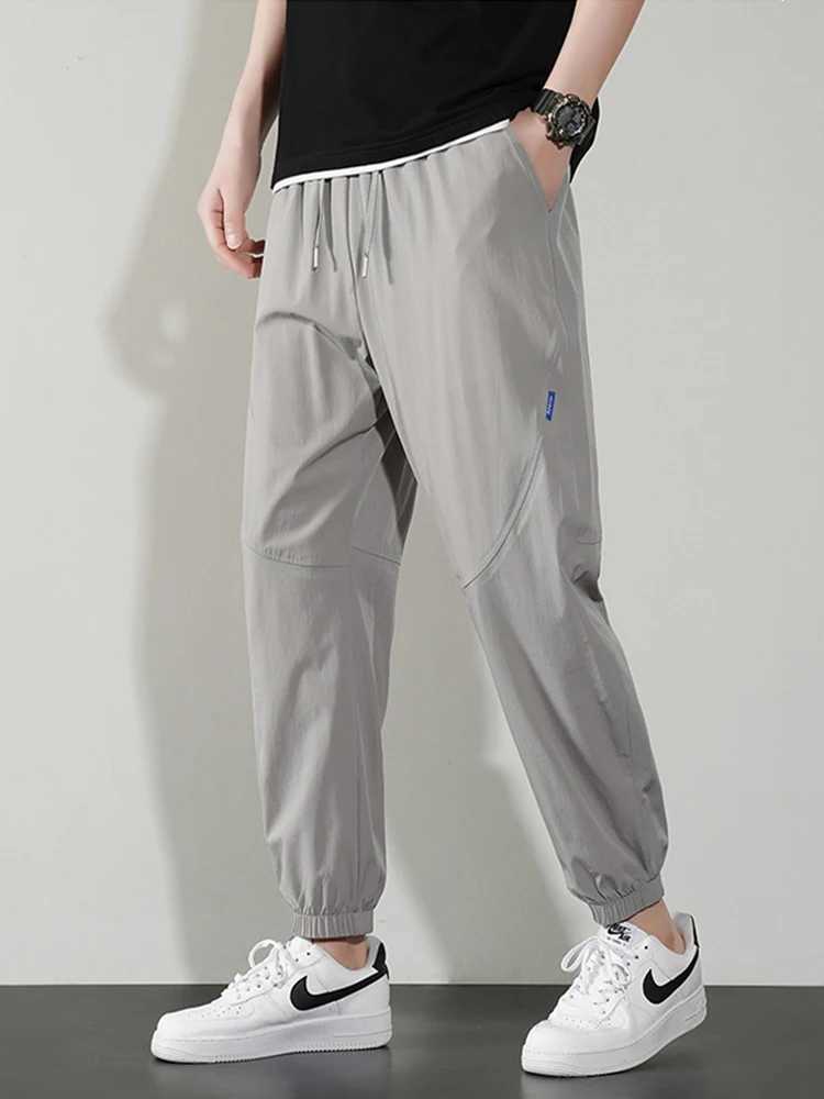 Summer Mens Jogger Pants Ice Silk Sweatpants Breathable Cool Nylon/Spandex String Banding Sports Joggers Casual TrousersX241008