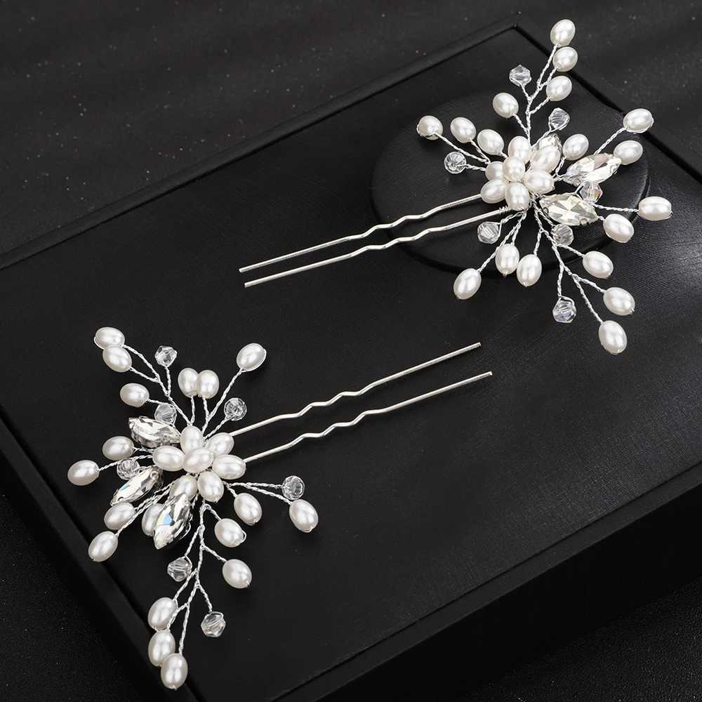 Bridal hair silver rhinestone womens headwear pearl wedding hair accessories jewelry handmade party headwear W241007