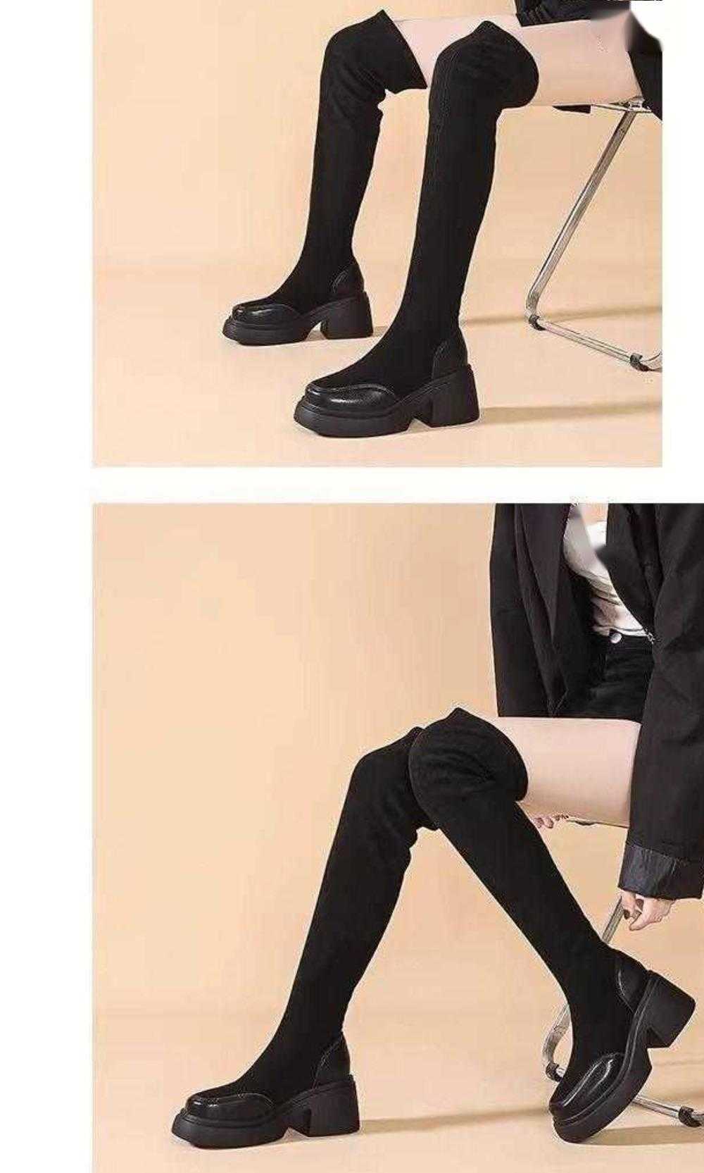 Long Knee High Martin Boots Leather For Women Bag Thigh Sponge Thick Soled Boots Fashionable High Cut High Heels Elastic Boots 240826