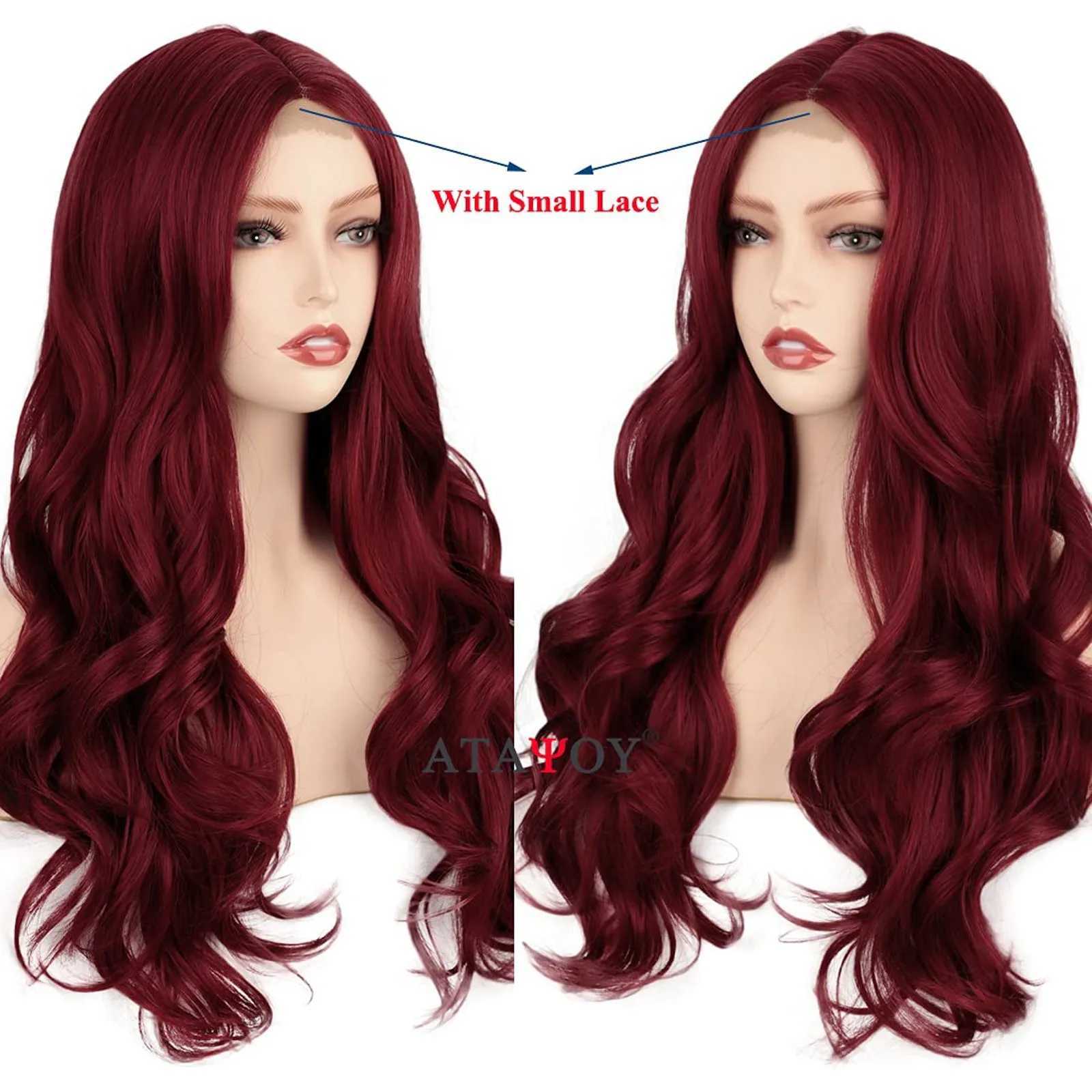 Long Wine Red Lace Front Wig For Women Middle Parts Long Wavy Human Hair Wig With Lace Front Wig Caps Lace Front Wigs for WomenXJ241008