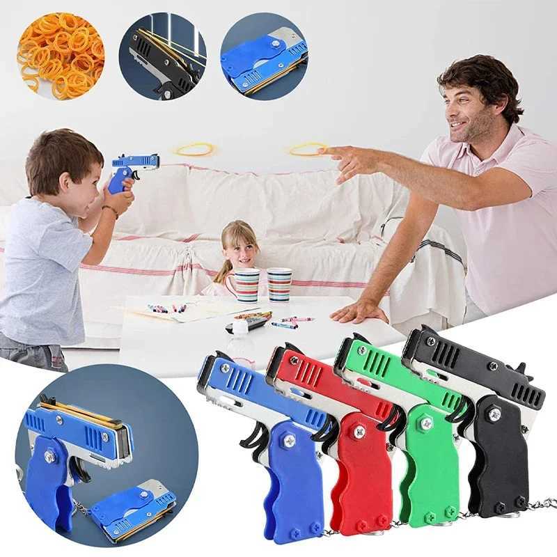 1PCS keychain gun 60 rubber bands rubber band gun Shooting Pistol Alloy Kid Outdoor Party metal gun gift boyfriend Gift FunnyX241008