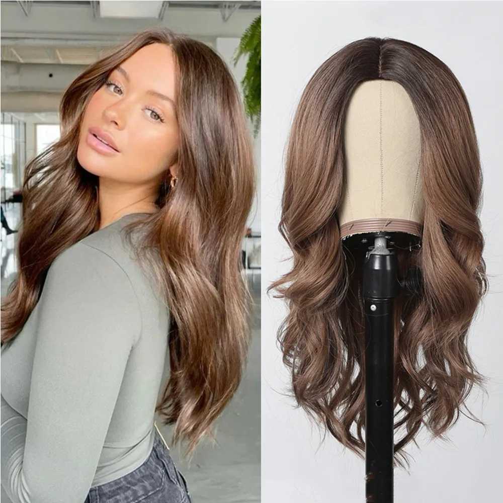 HENRY MARGU Honey Brown Synthetic Wigs Natural Wavy Wig for Women Ombre Brown Daily Soft Hair High Temperature Fiber Party UseXJ241008